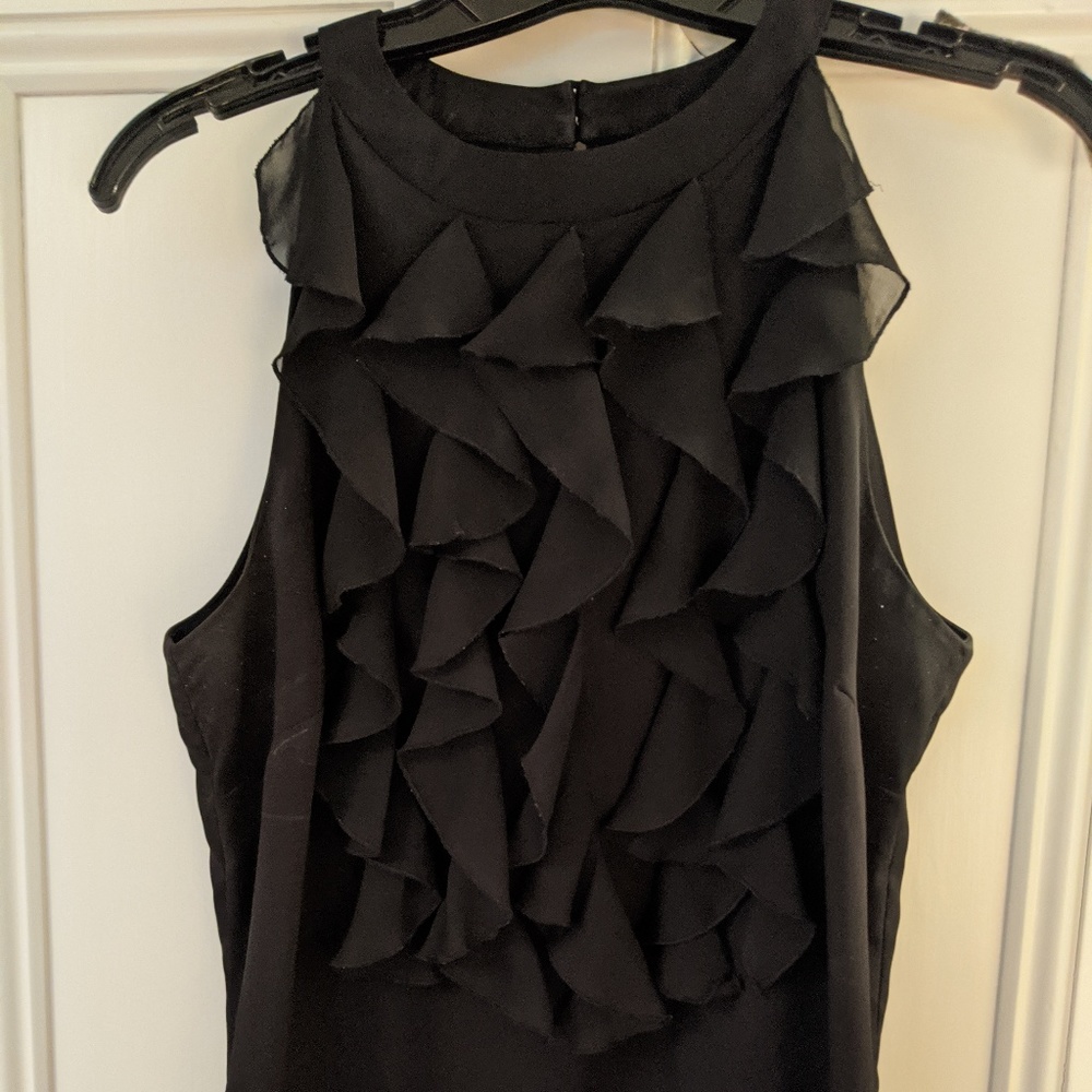 Black ruffle front halter top